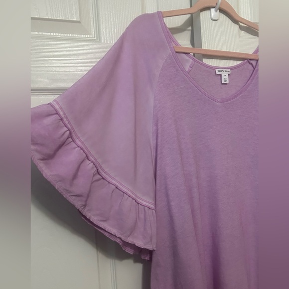 NWT Tribal Jeans Purple Ruffle Sleeve Blouse 1x - Picture 2 of 5